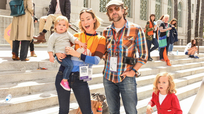 Olivia Wilde, Jason Sudeikis and kids Otis and Daisy in 2018