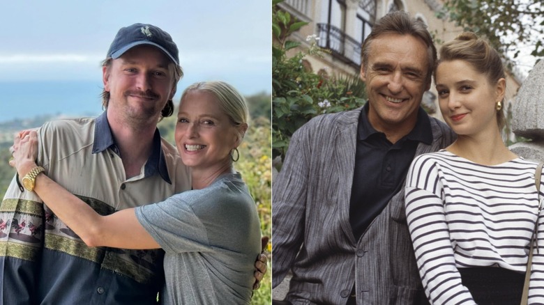 Split image of Katherine Lanasa with son Henry in 2024, left, and with Dennis Hopper in 1988, right