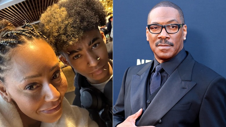 Split image of Mel B and son Angel, left, and Eddie Murphy, right