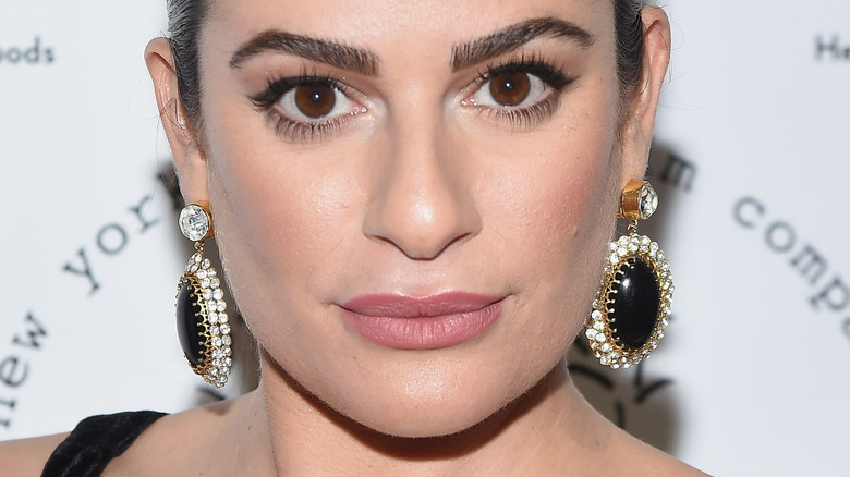 Lea Michele wearing slick bun