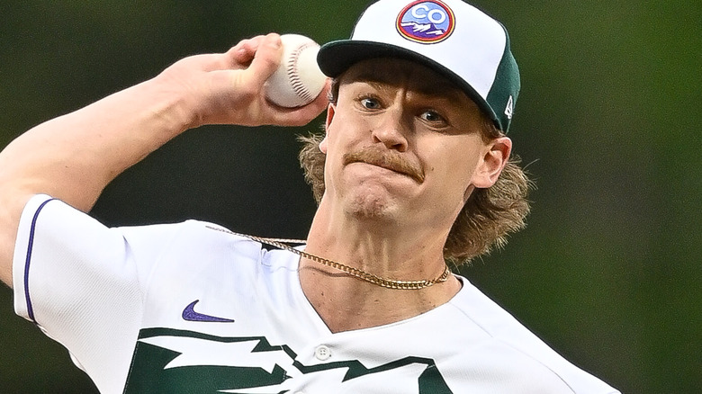 Ryan Feltner mid-pitch in Denver in 2023