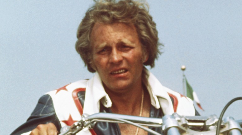 Evel Knievel on motorcycle in 1973
