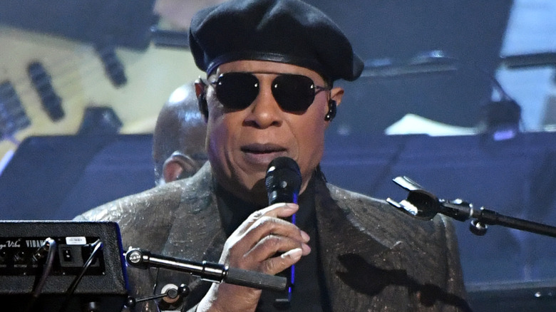 Stevie Wonder singing in Los Angeles in 2023