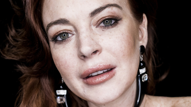 Lindsay Lohan black dagger earrings