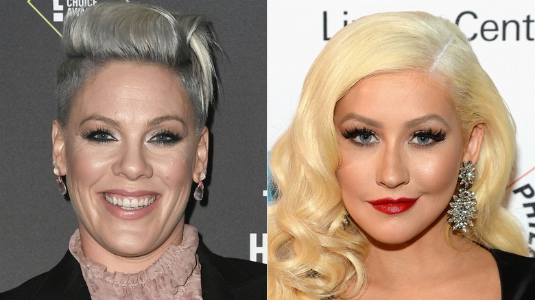 Pink and Christina Aguilera smiling