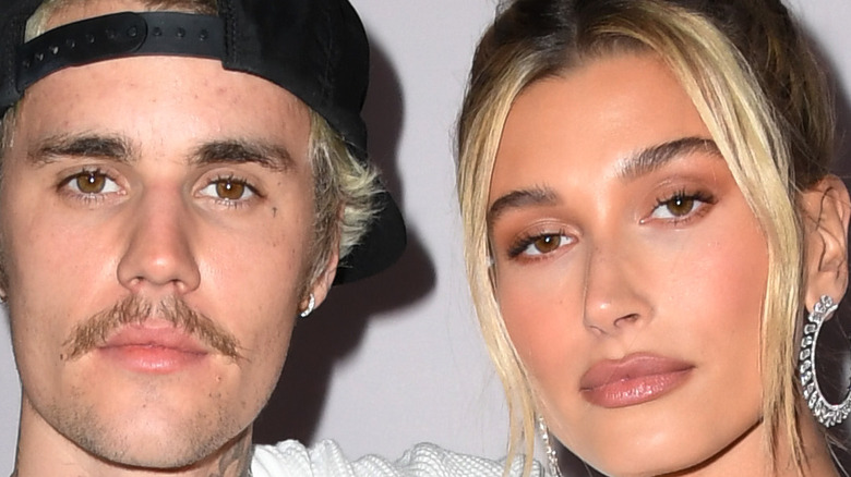 Justin Bieber and wife Hailey Bieber, looking serious