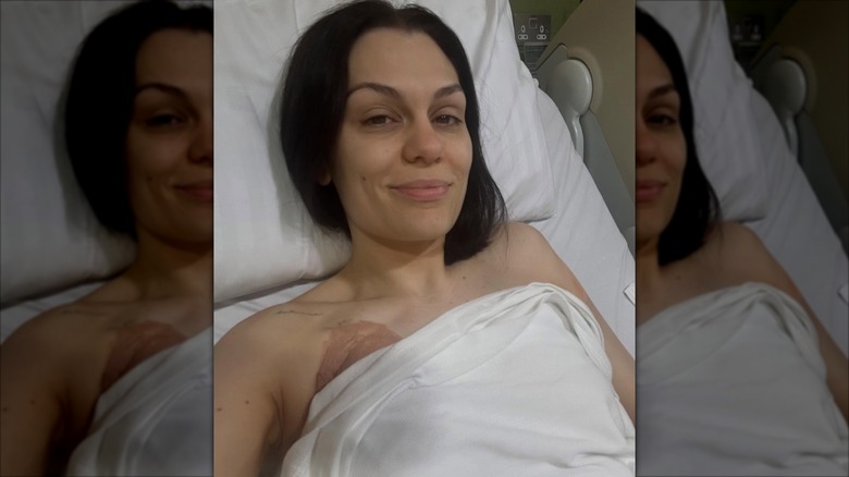 Jessie J taking selfie from hospital bed