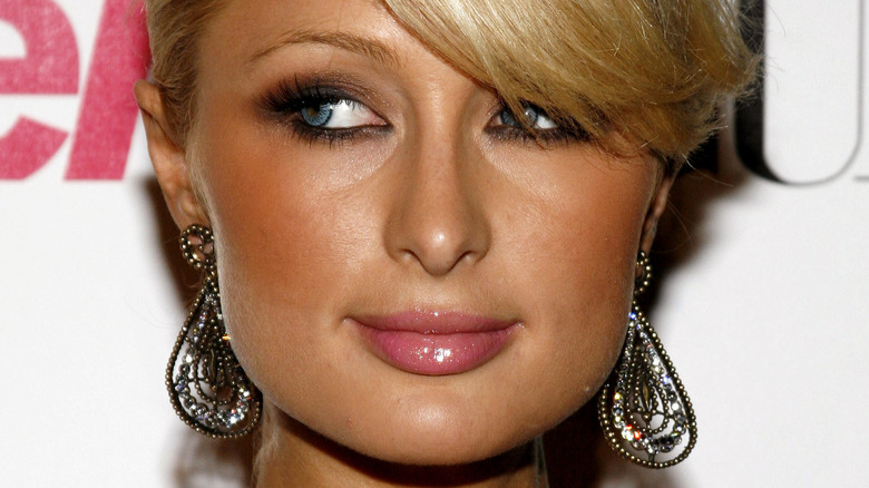 Paris Hilton in teardrop earrings 