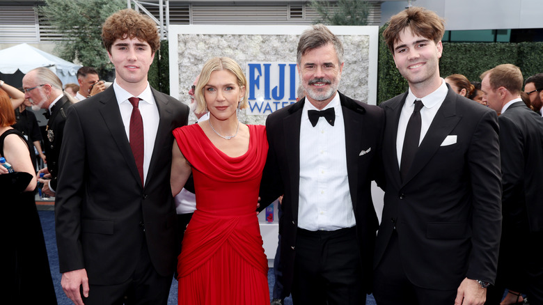 Henry McLain Larson, Rhea Seehorn, Graham Larson and Gray Larson posing together at the 2026 Emmys.