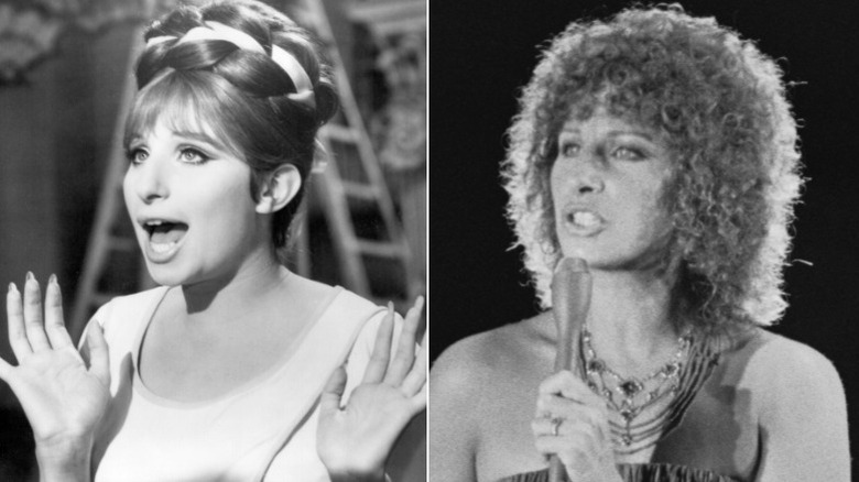 Split image of Barbra Streisand in early 1970s and in 1976