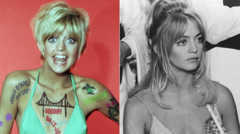 Split image of Goldie Hawn in Laugh-In and in Shampoo
