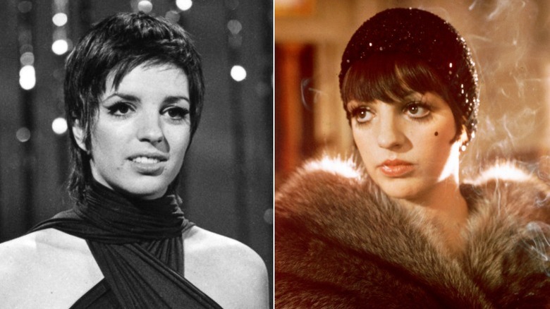 Split image of Liza Minnelli in 1970 and in a scene from Cabaret