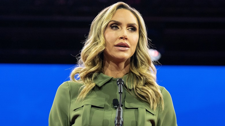 Lara Trump behind microphone
