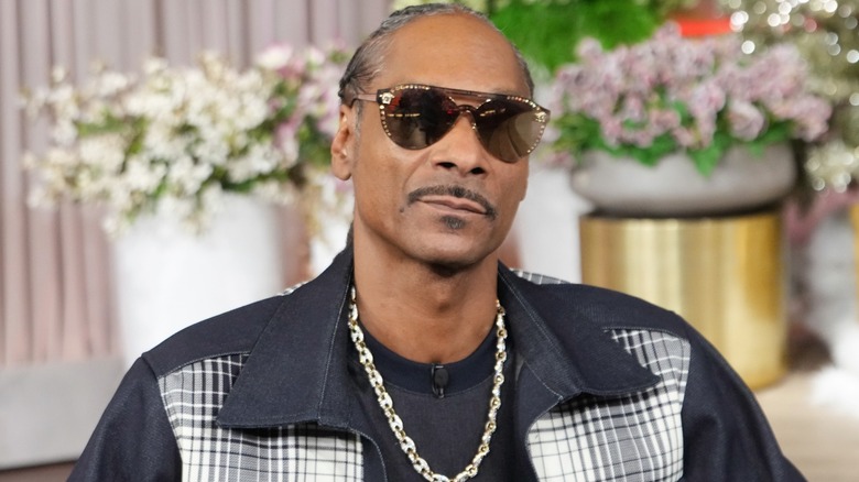 Snoop Dogg wears a black checked shirt