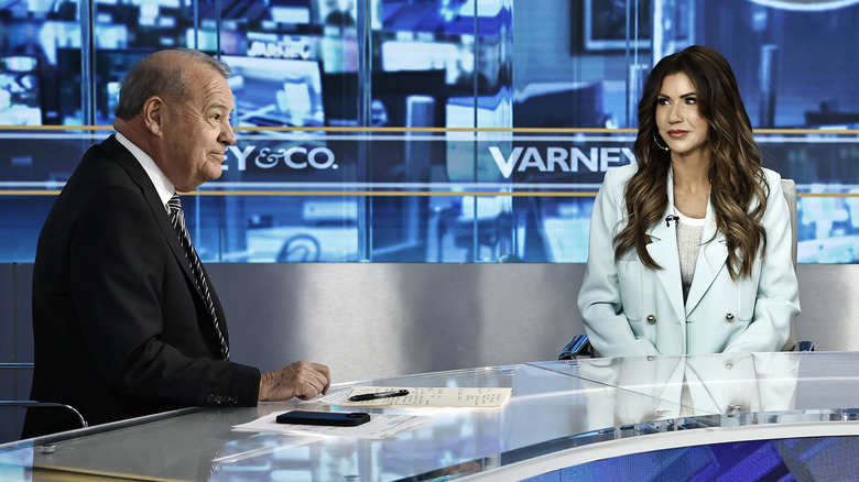 Stuart Varney and Kristi Noem on the set of "Varney & Co"