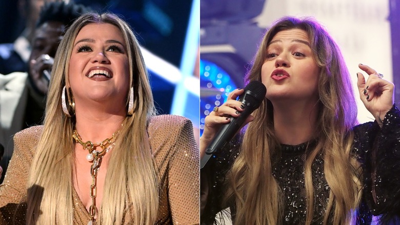 Pop star Kelly Clarkson in a split image