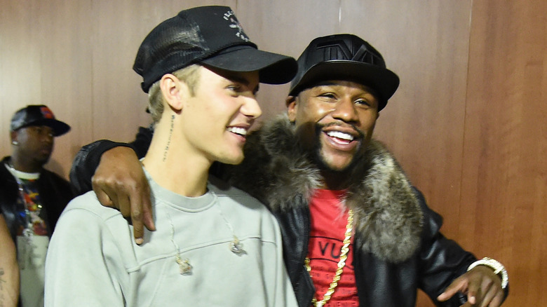 Justin Bieber and Floyd Mayweather backstage at An Evening with Justin Bieber