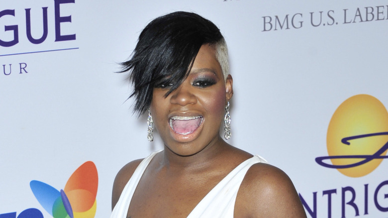 Fantasia Barrino speaking, mouth open