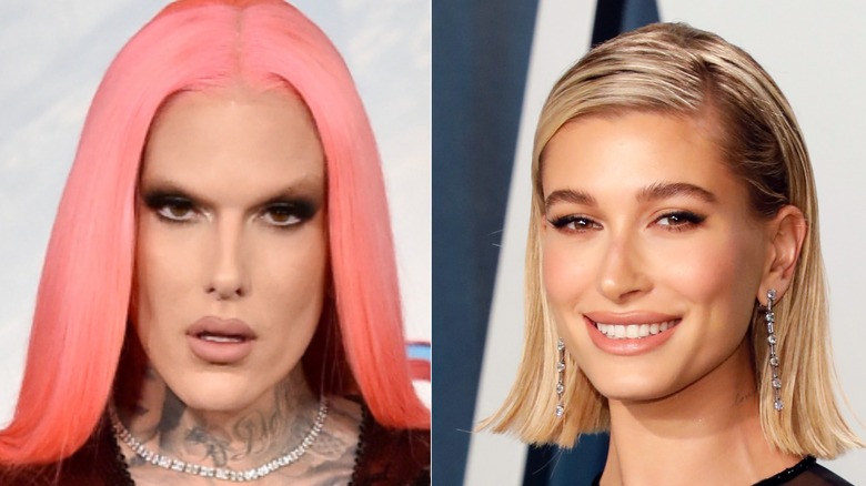 Jeffrey Star, left, and Hailey Bieber, right