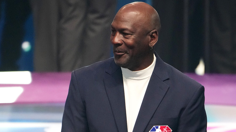 Michael Jordan looking away and smiling