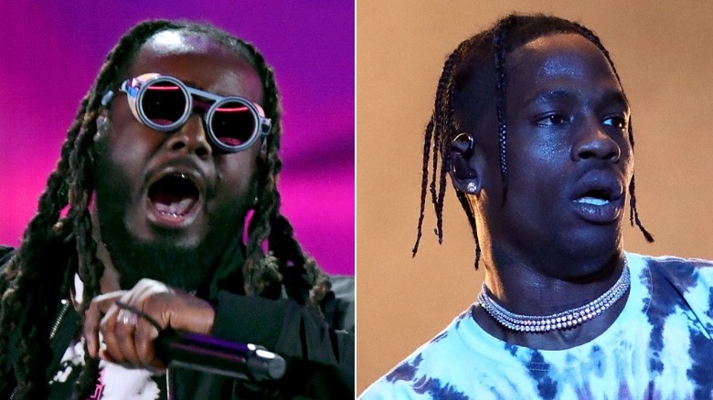 T-Pain (left) and Travis Scott (right) performing