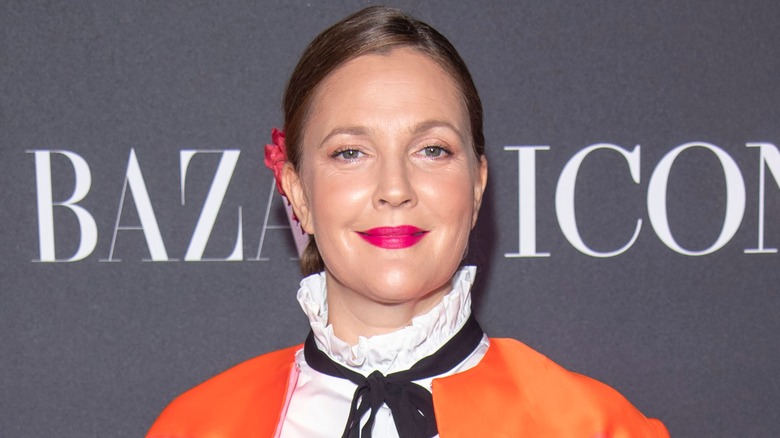 Drew Barrymore smiling pink lips