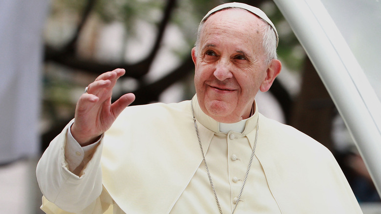 Pope Francis greeting the audience at Manila Cathedral