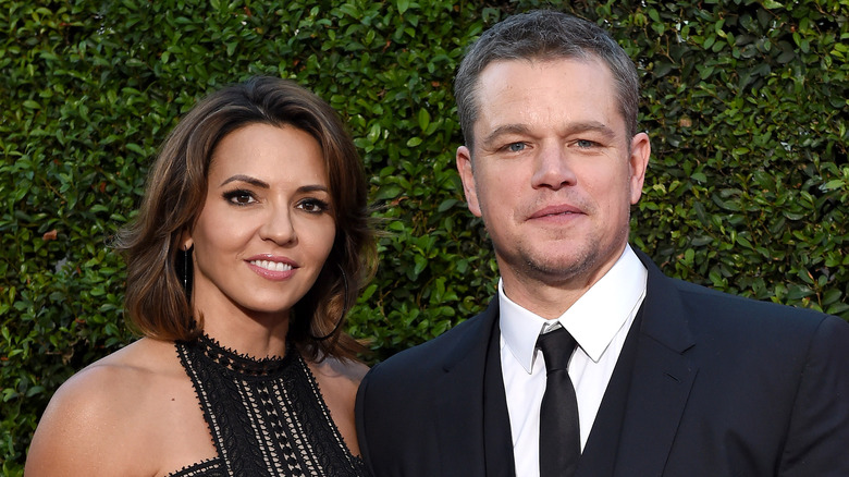 Matt Damon and Luciana Barroso posing