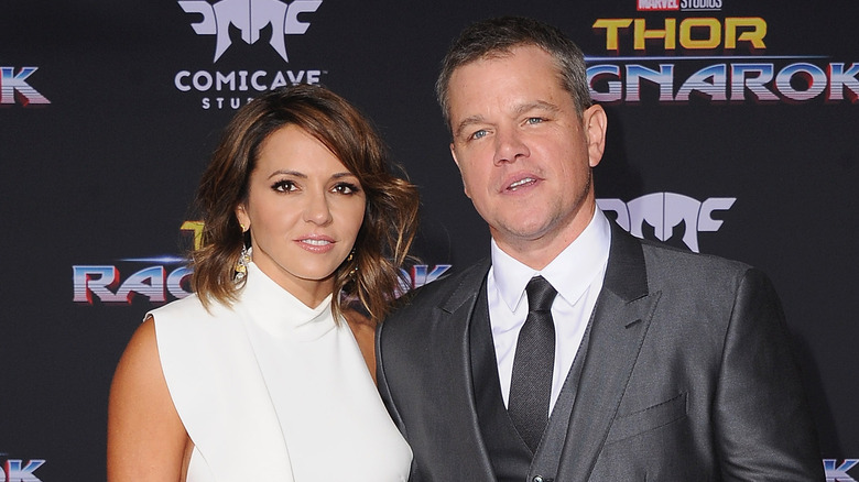 Matt Damon and Luciana Barroso posing