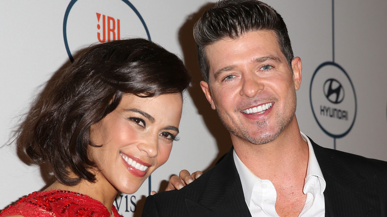 Paula Patton Robin Thicke smiling