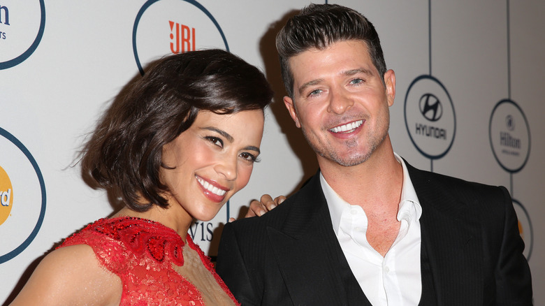 Paula Patton Robin Thicke smiling
