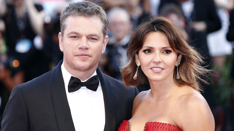 Matt Damon and Luciana Barroso smiling
