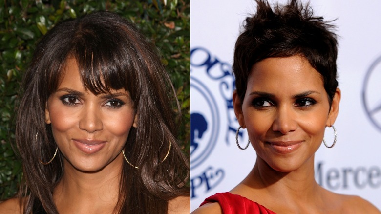 Halle Berry in 2007 vs. in 2010 with a pixie cut.