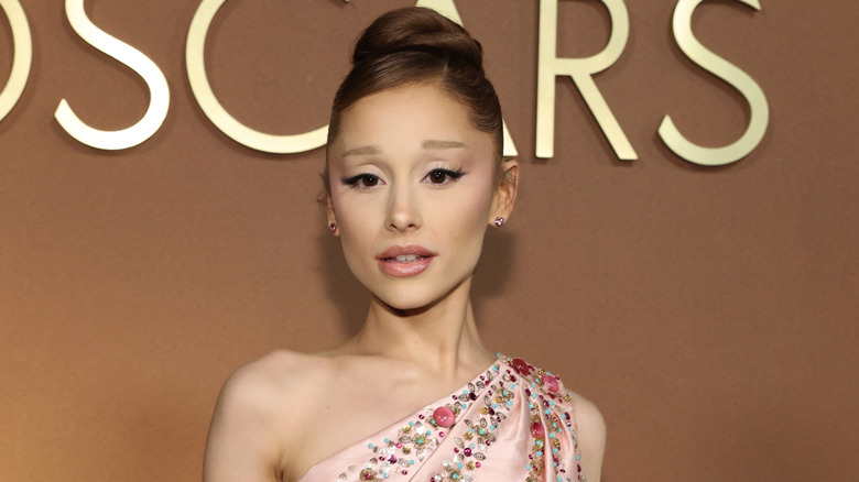 Ariana Grande wearing a pink dress