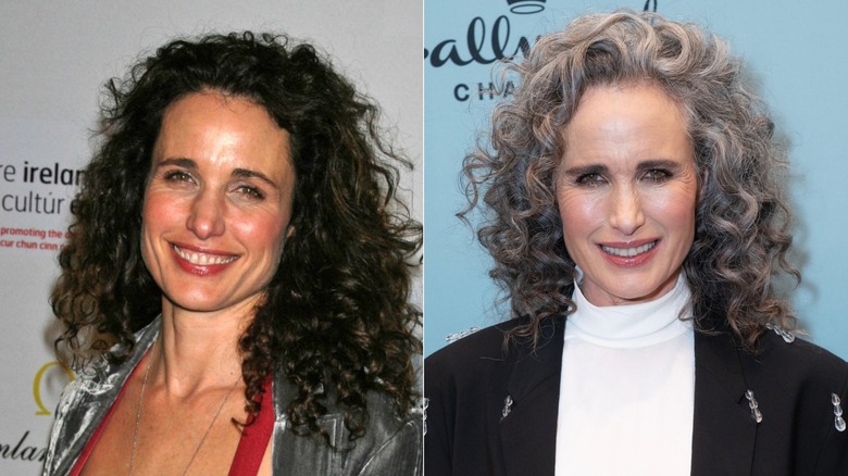 Andie MacDowell shows off gray hair on red carpet