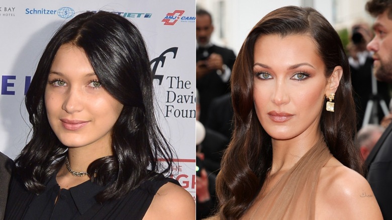 Bella Hadid before and after split image