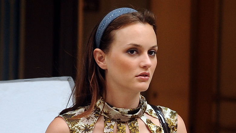 Leighton Meester on the set of Gossip Girl