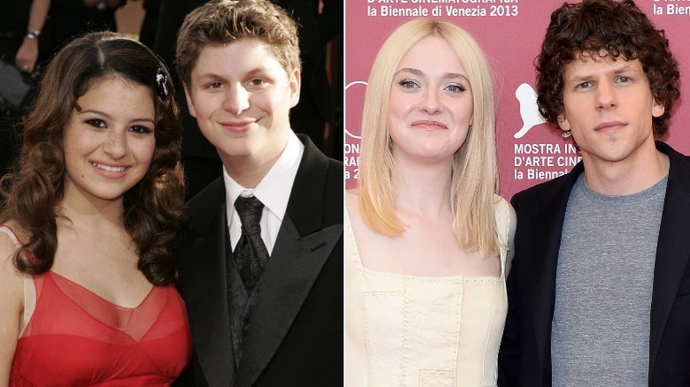 Alia Shawkat and Michael Cera posing, Dakota Fanning and Jesse Eisenberg posing
