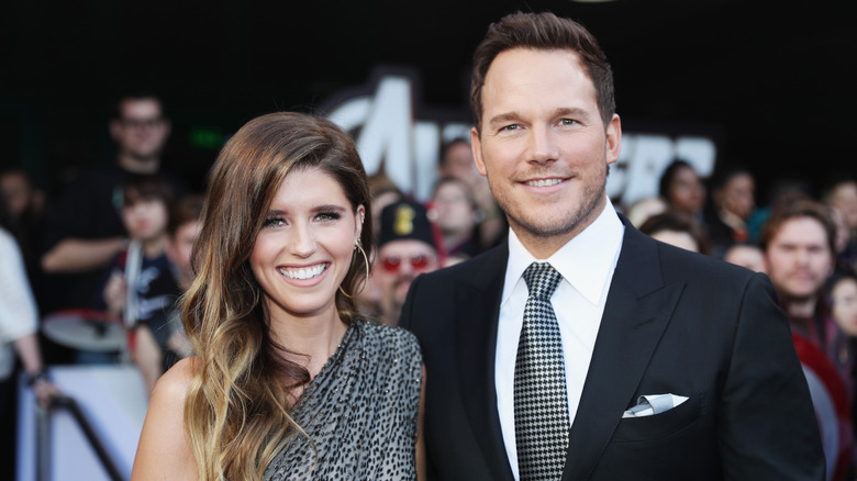 Katherine Schwarzenegger and Chris Pratt smiling at a Hollywood premiere
