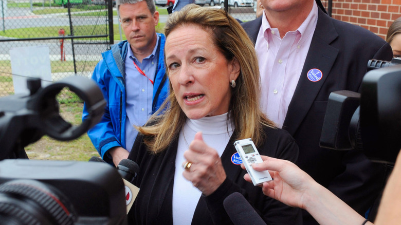 Elizabeth Colbert Busch speaking to reporters