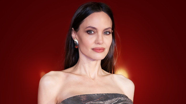 Angelina Jolie wearing a strapless dress