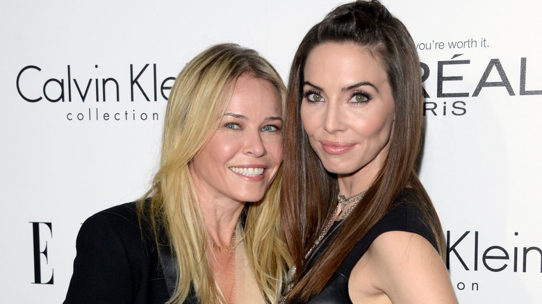 Chelsea Handler posing with fellow comedian Whitney Cummings