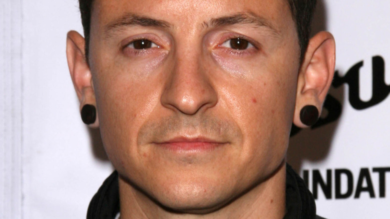 Chester Bennington with a serious expression