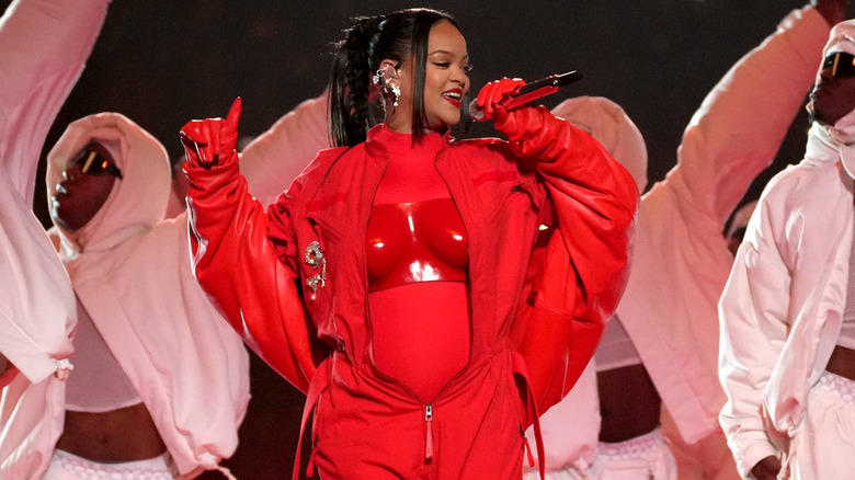 Rihanna performing at the Super Bowl
