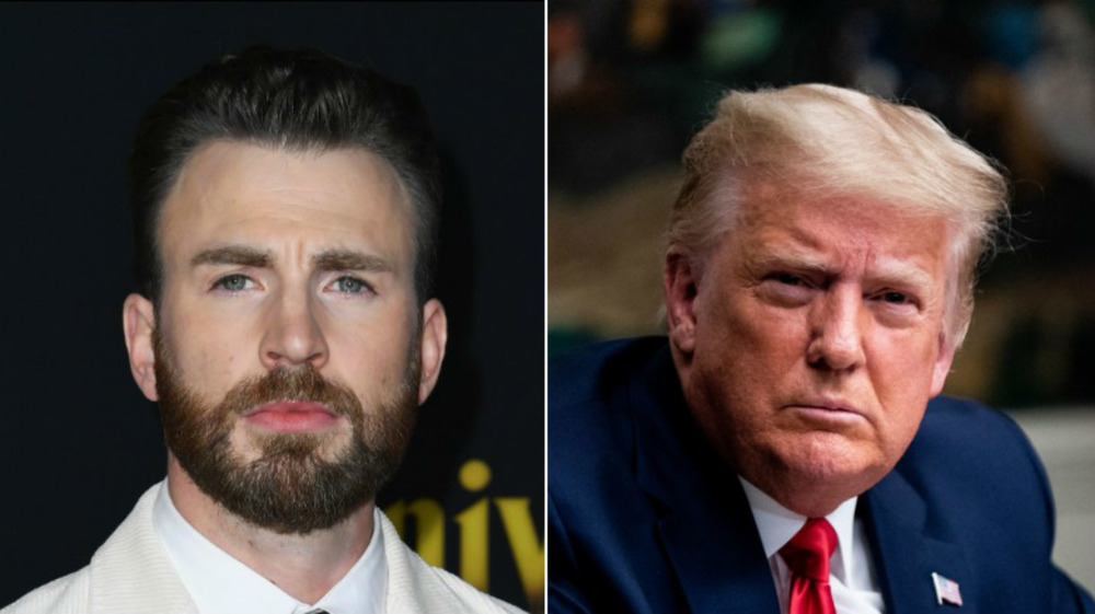 Chris Evans and Donald Trump looking serious