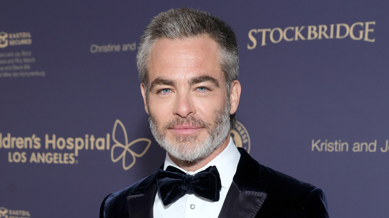 Chris Pine blue velvet tux silver hair
