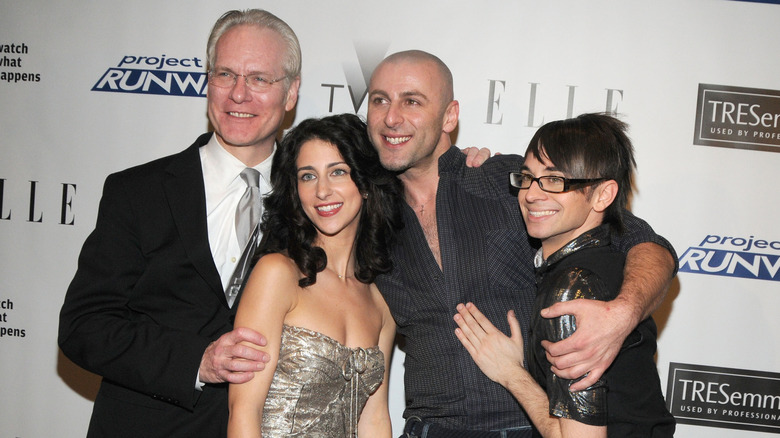 Tim Gunn and Project Runway Season 4 Finalists Jillian Lewis, Rami Kashou and winner Christian Siriano at the TRESemme' Project Runway Finale Party