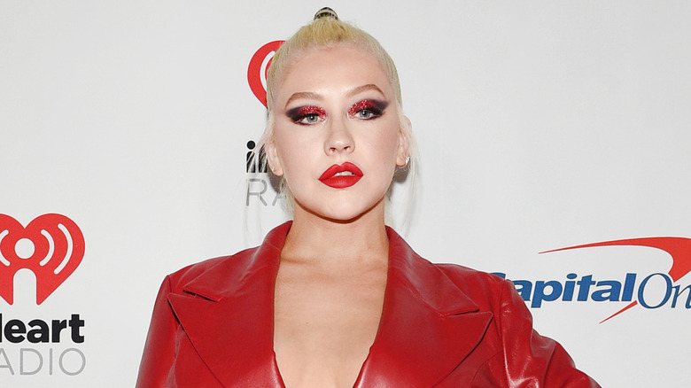 Christina Aguilera with red eyeshadow