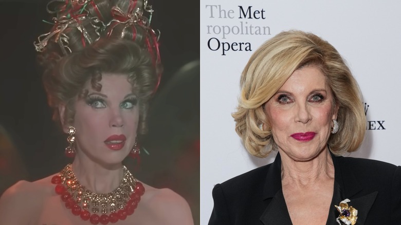 Split image of Christine Baranski looking to the side as Martha May Whovier and Christine Baranski smiling in 2025
