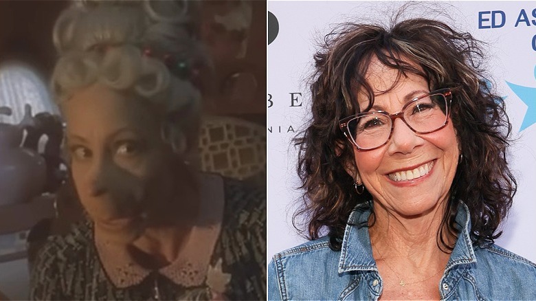 Split image of Mindy Sterling as Clarnella Who and Mindy Sterling smiling in 2025.